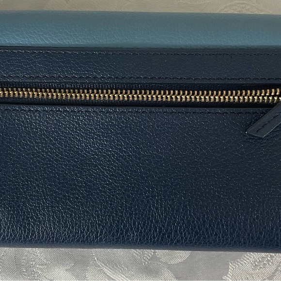 Fossil Dark/light Blue Pink Pebble Leather Flap Clutch Wallet New Without Tags - Picture 2 of 7